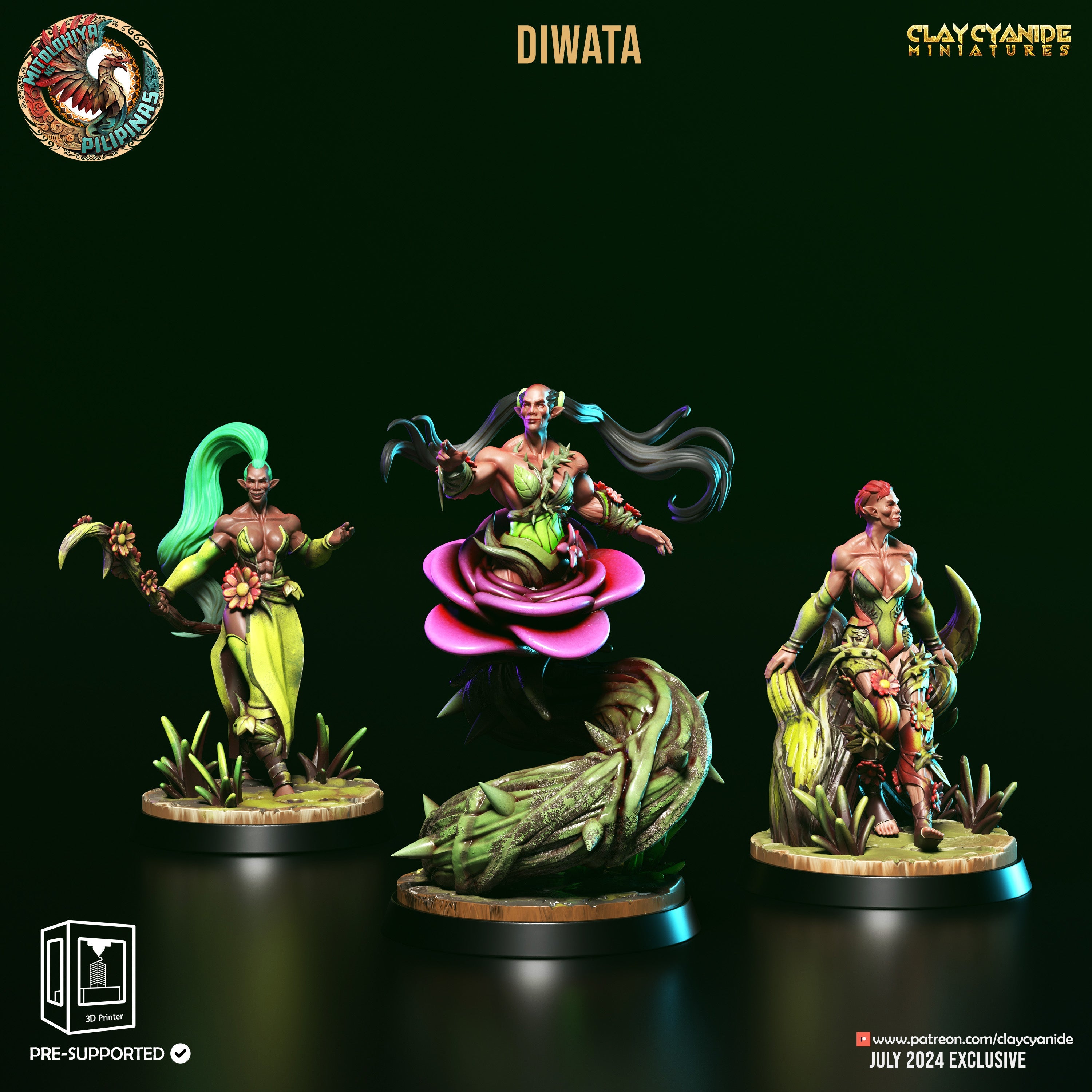 3D Printed Clay Cyanide Diwata Set Philippine Mythology 28 32 mm D&D