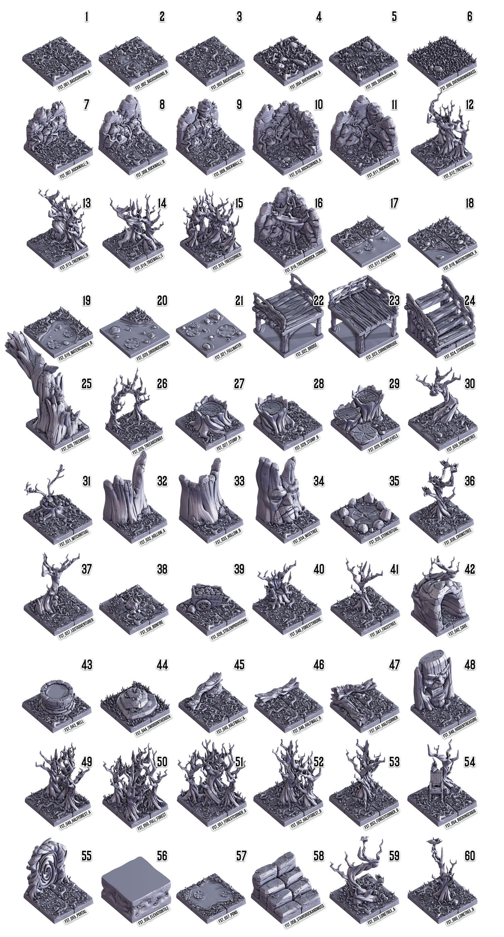 3D Printed Cast n Play Death x Tiles - Forest Set 28mm 32mm D&D