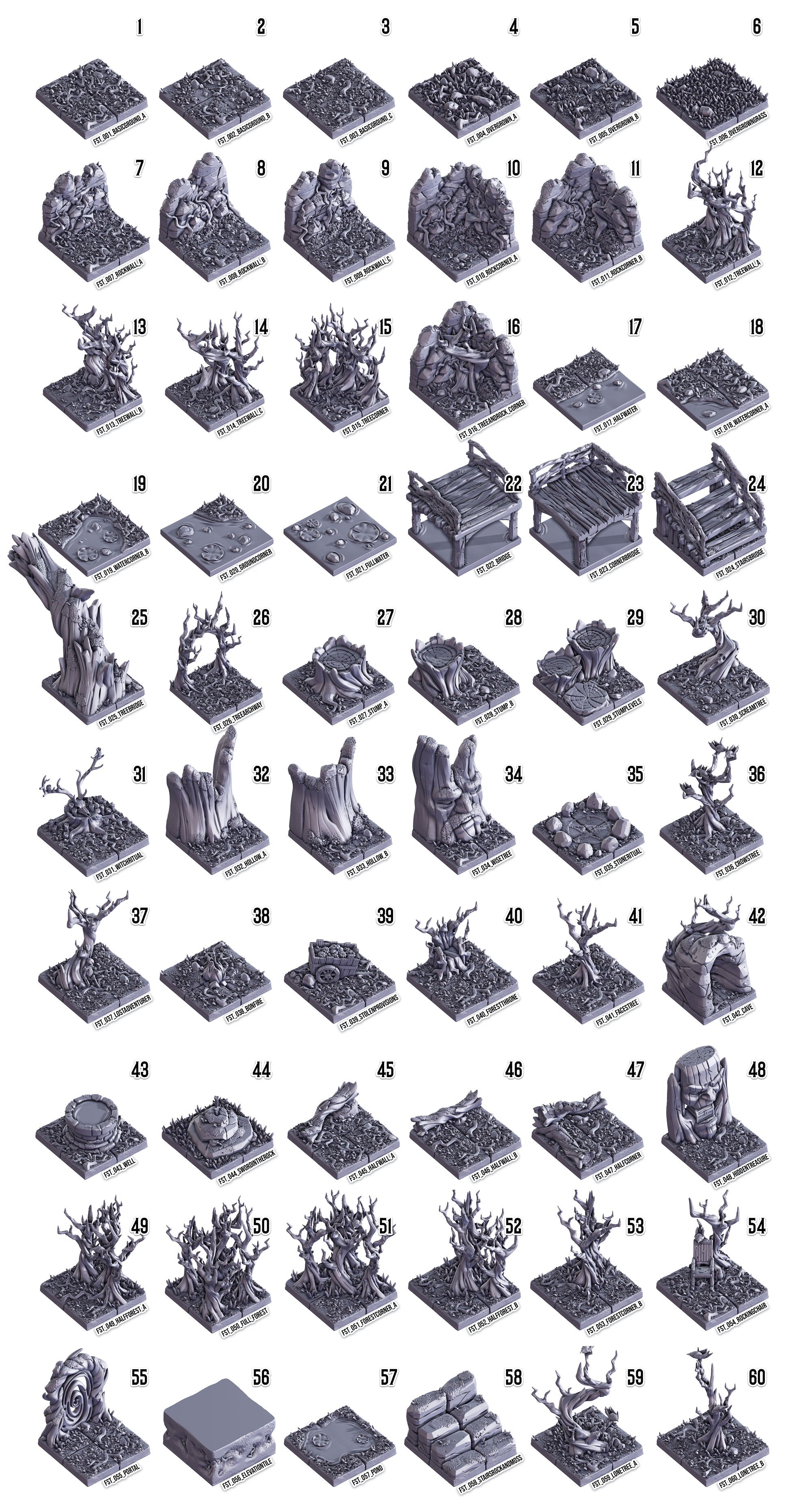 3D Printed Cast n Play Death x Tiles - Forest Set 28mm 32mm D&D