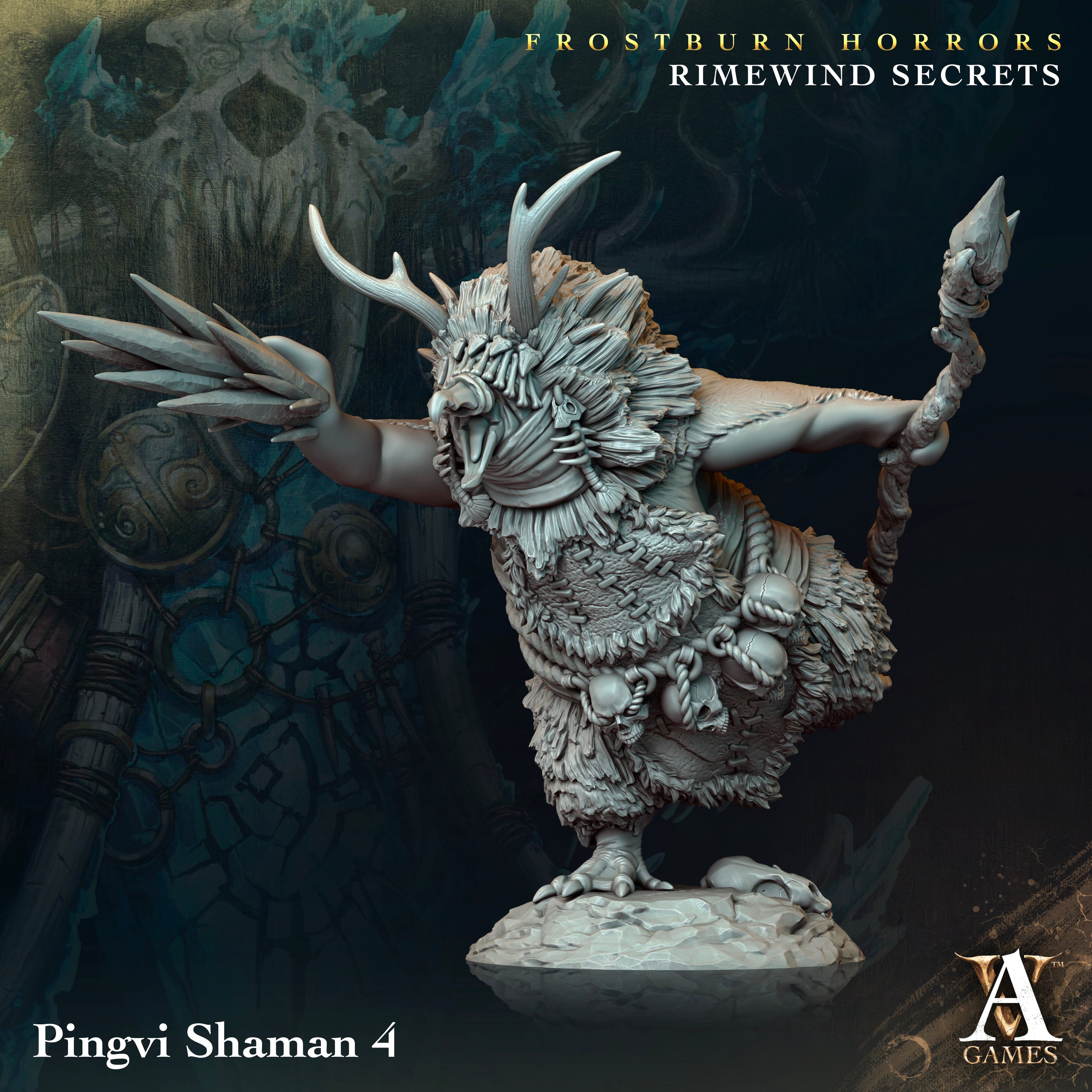 3D Printed Archvillain Games Frostburn Horrors Rimewind Secrets - Pingvi Shaman 28mm 32mm D&D