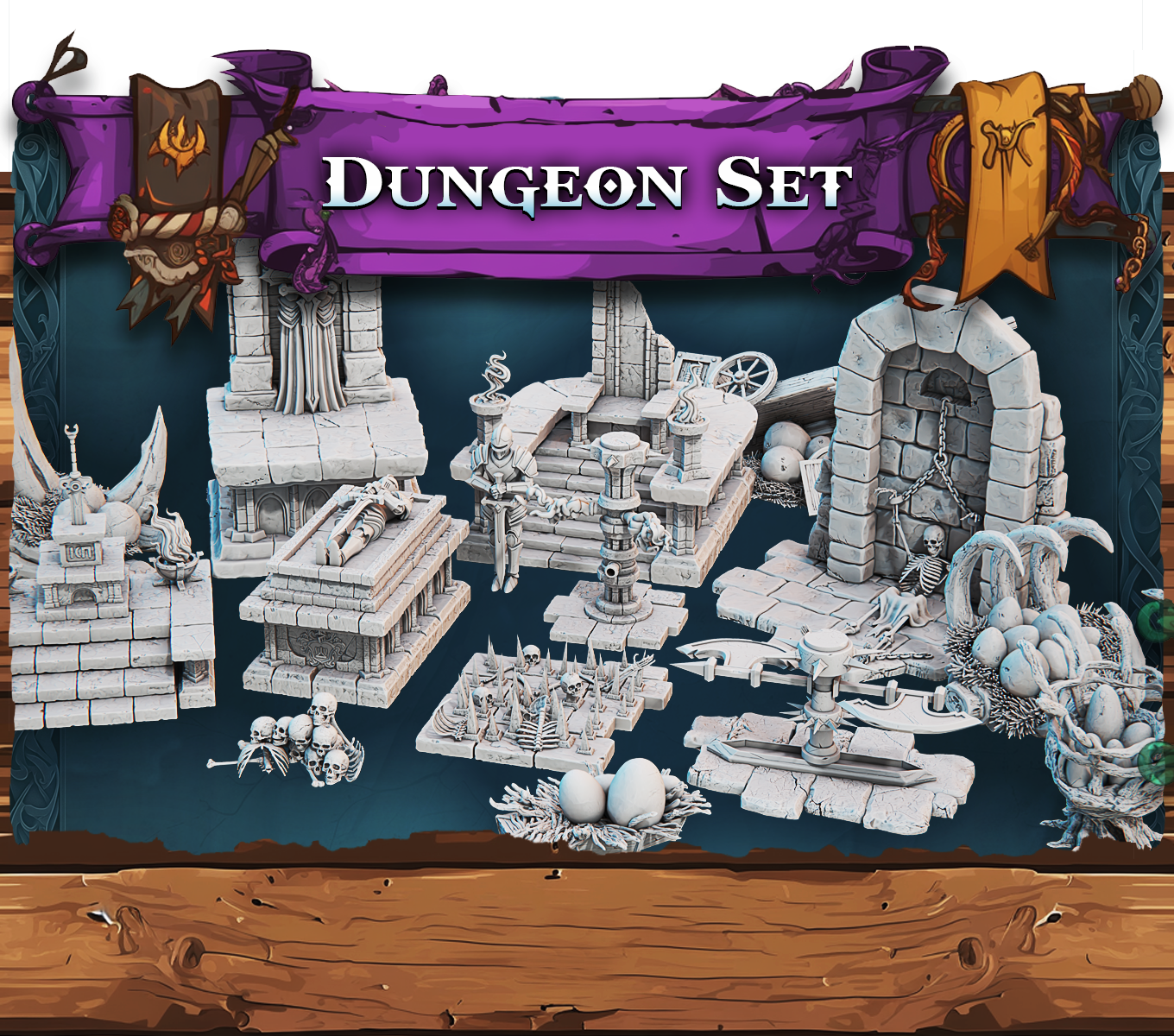 3D Printed STL Miniatures Fantasy Props 2 Dungeons Set 28 - 32mm War Gaming D&D