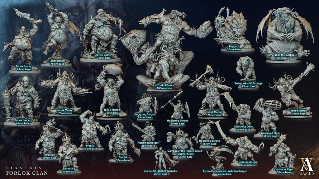 3D Printed Archvillain Games Giantkin - Torlok Clan Torlok Basher 28 32mm D&D