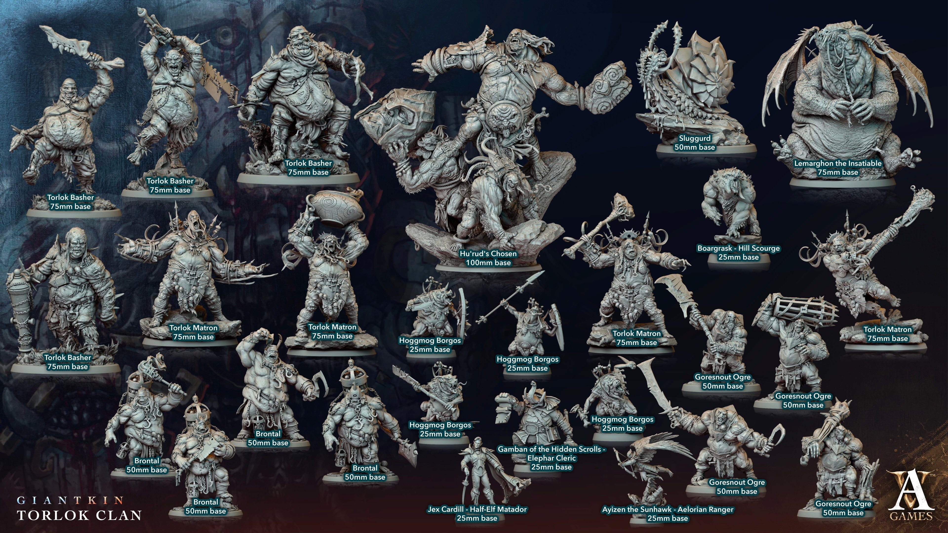 3D Printed Archvillain Games Giantkin - Torlok Clan Torlok Basher 28 32mm D&D