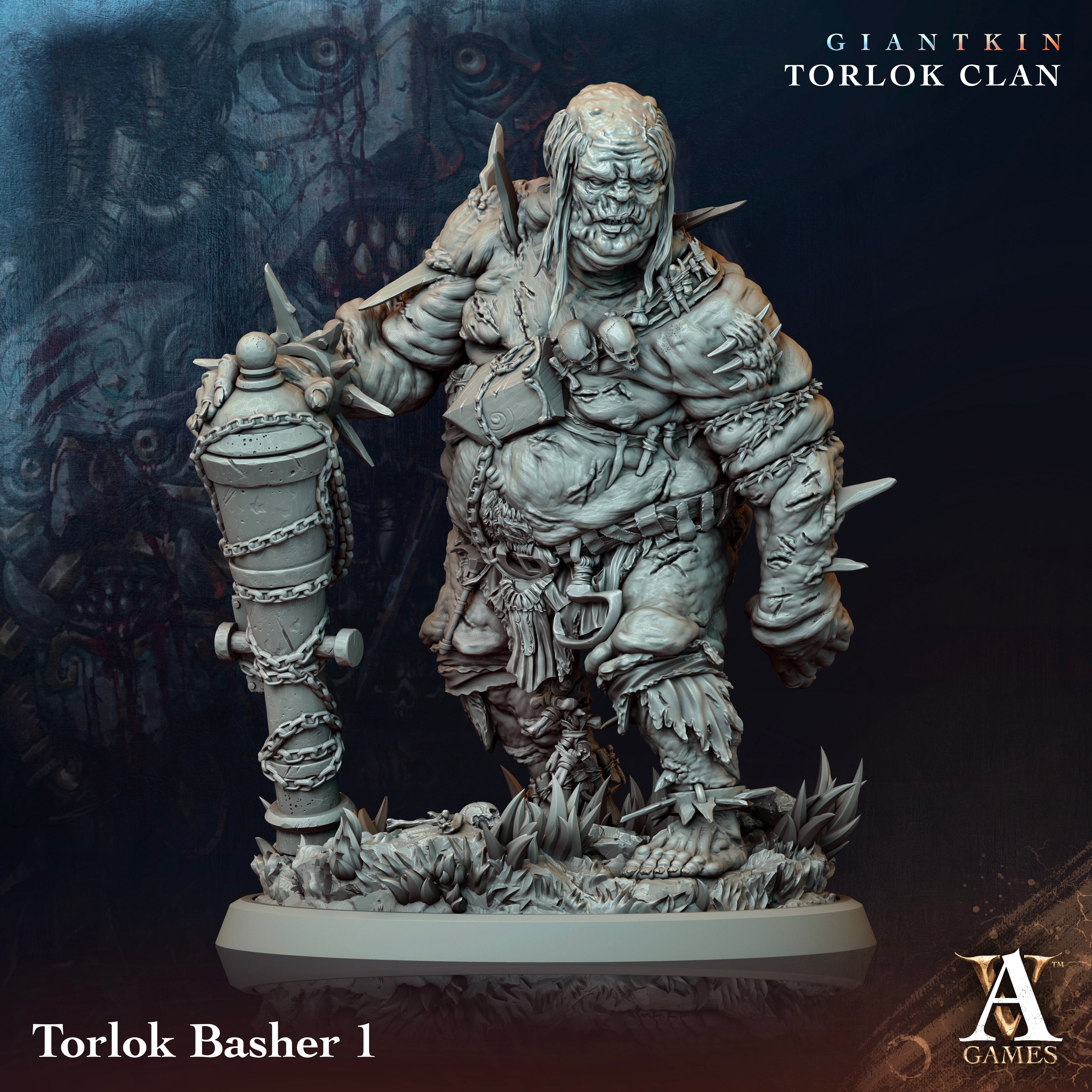 3D Printed Archvillain Games Giantkin - Torlok Clan Torlok Basher 28 32mm D&D
