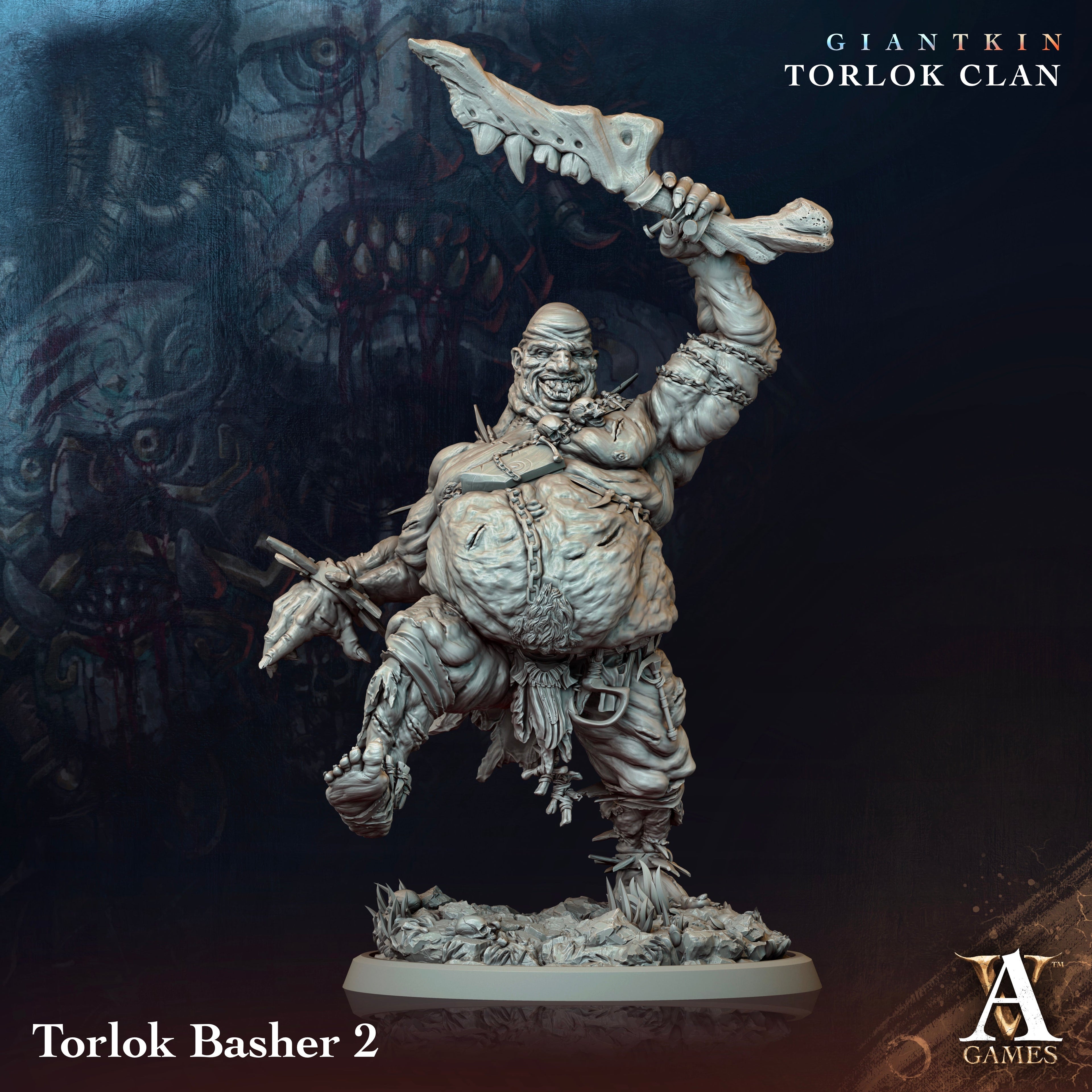 3D Printed Archvillain Games Giantkin - Torlok Clan Torlok Basher 28 32mm D&D