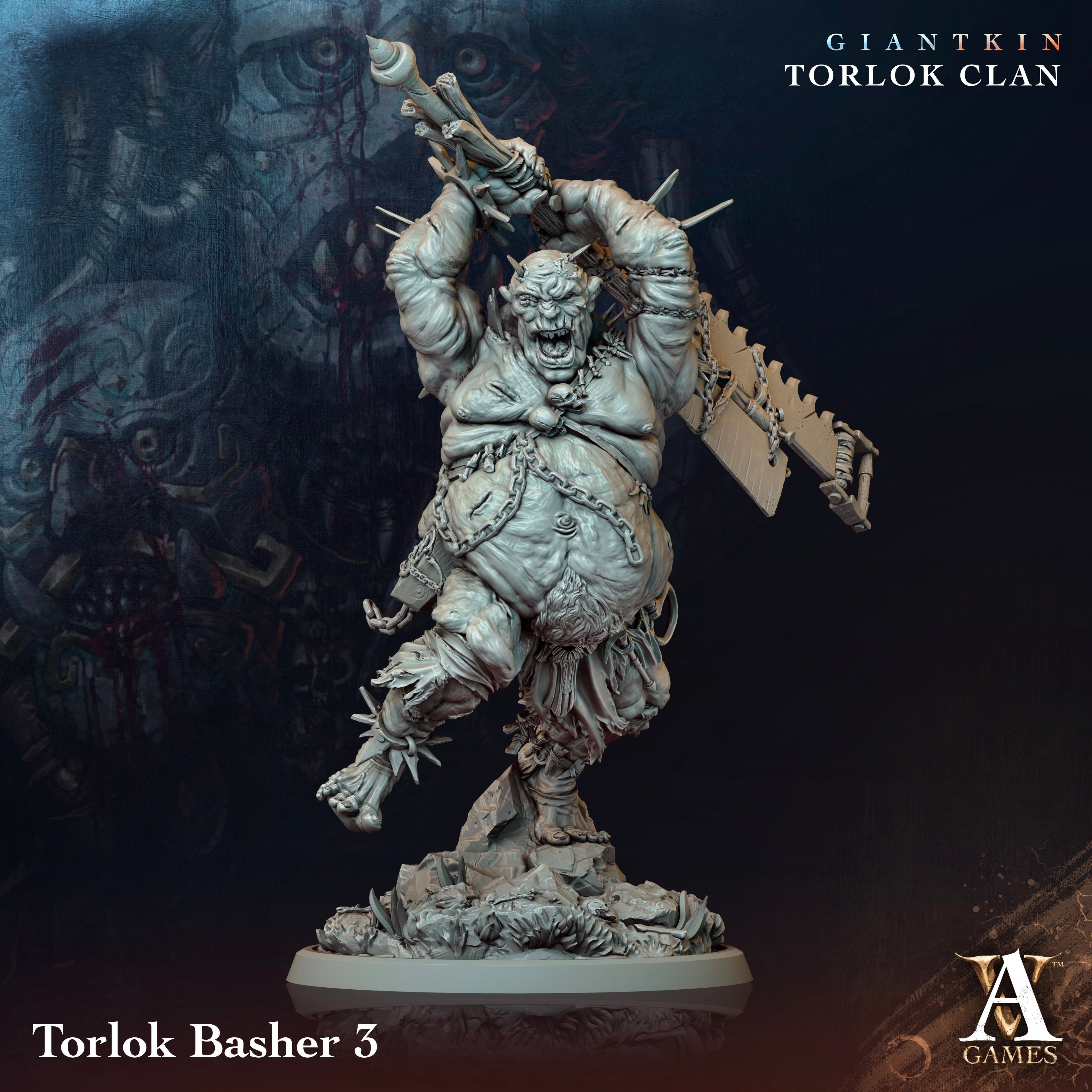 3D Printed Archvillain Games Giantkin - Torlok Clan Torlok Basher 28 32mm D&D