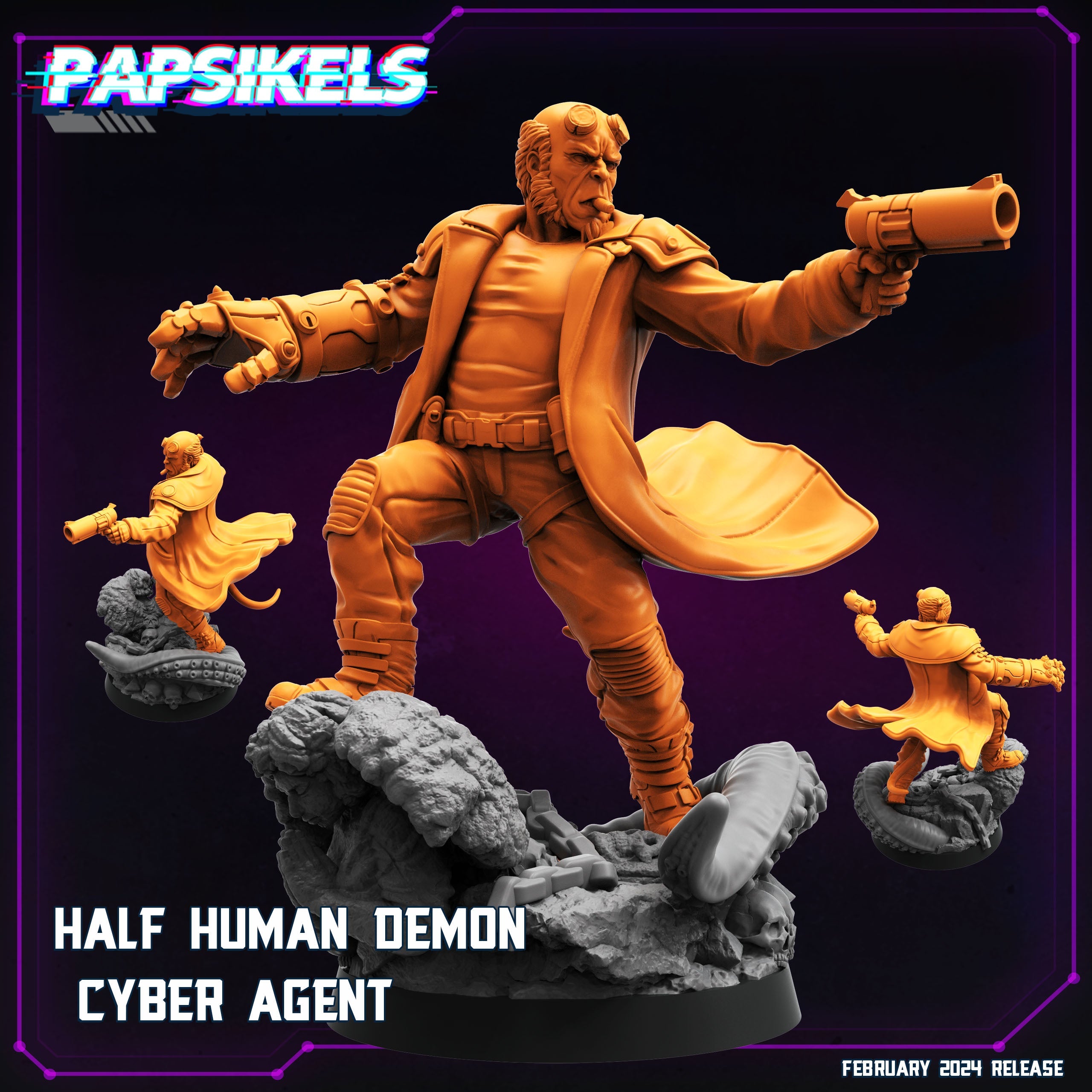 3D Printed Papsikels Half Human Demon Cyber Agent February 2025 Cyberpunk 28mm 32mm