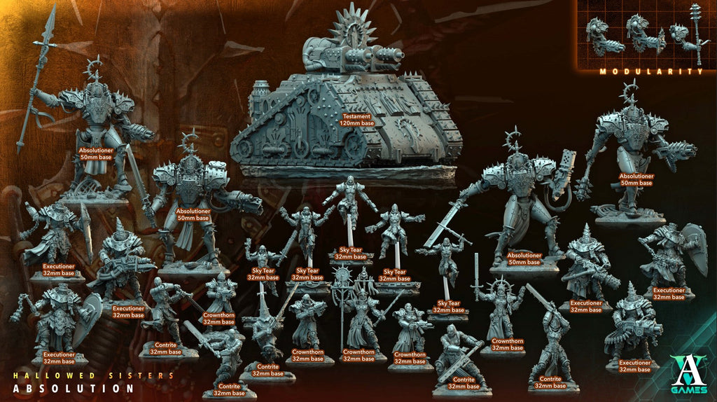 3D Printed Archvillain Games Testament Hallowed Sisters Absolution 28 32mm D&D