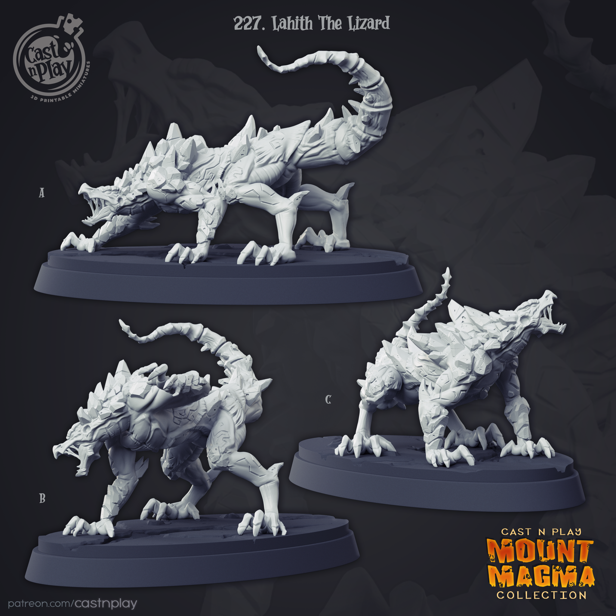 3D Printed Cast n Play Mount Magma Collection - Lahith The Lizard 28mm 32mm D&D