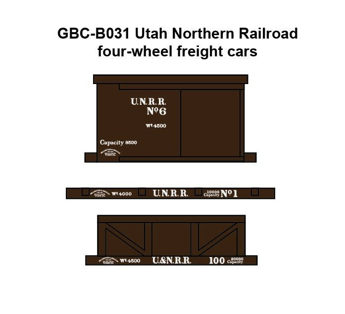 GBC-B031 Utah Northern Railroad Four Wheel Freight Car Decal Set - HOn3, Sn3, On3