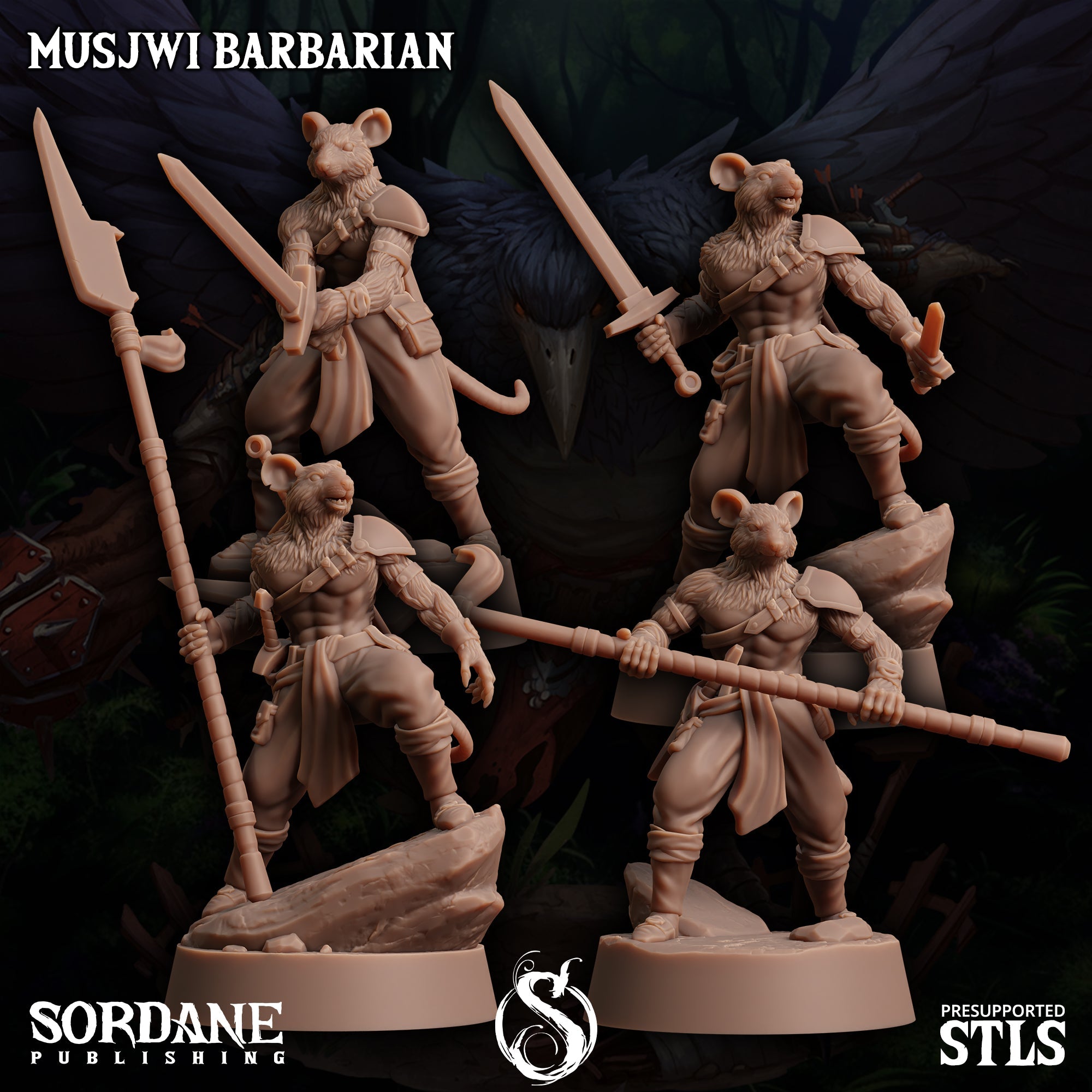 3D Printed Sordane Publishing Musjwi Barbarian Burrows Below 28 32mm D&D