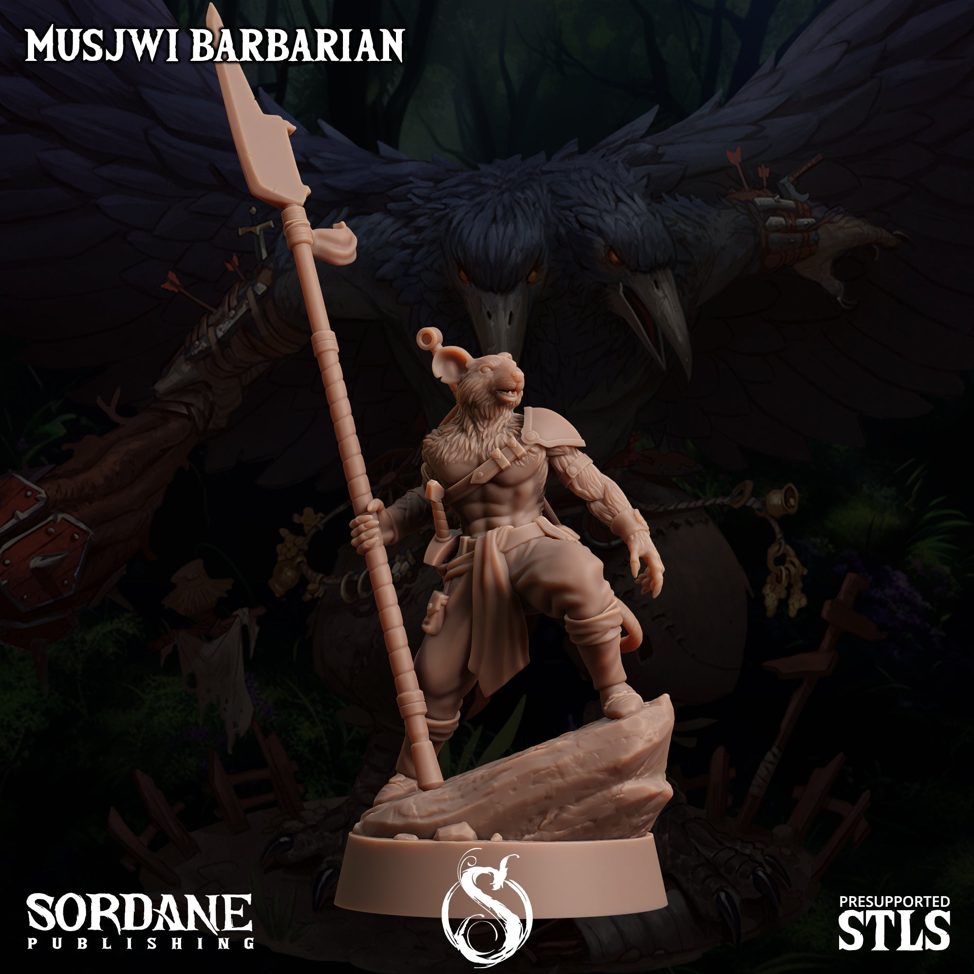 3D Printed Sordane Publishing Musjwi Barbarian Burrows Below 28 32mm D&D