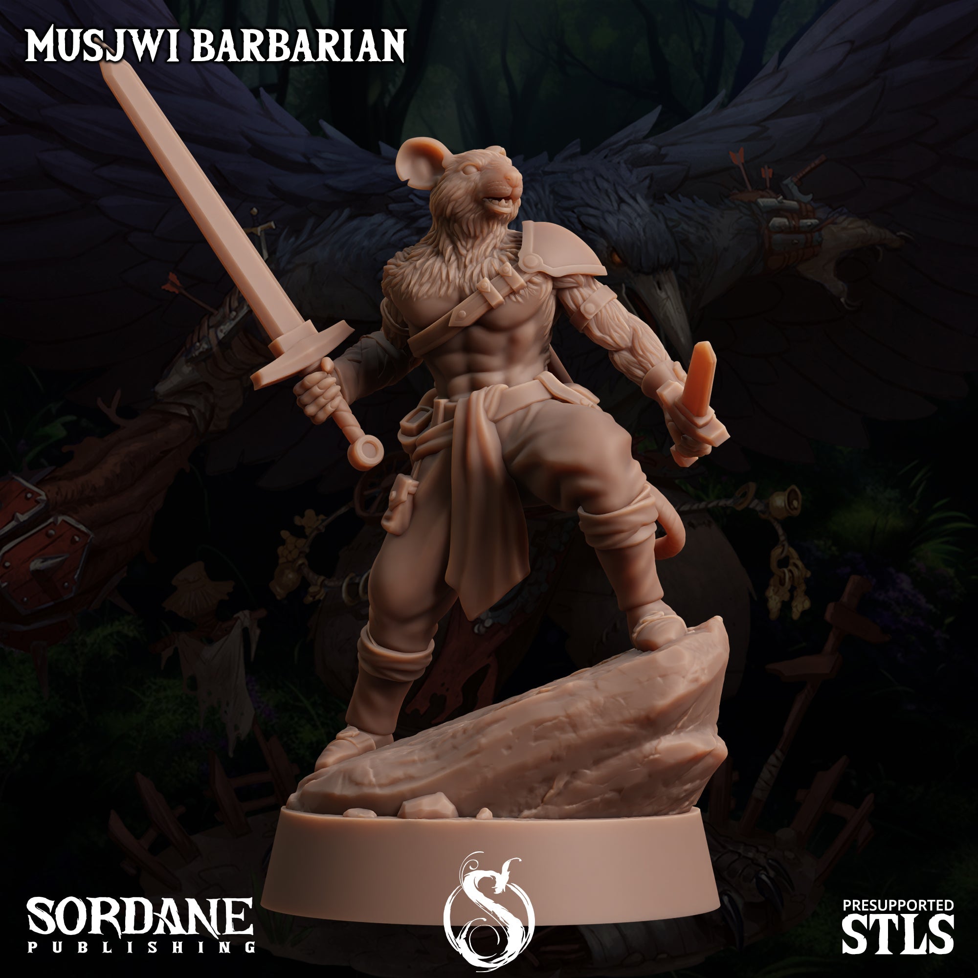 3D Printed Sordane Publishing Musjwi Barbarian Burrows Below 28 32mm D&D