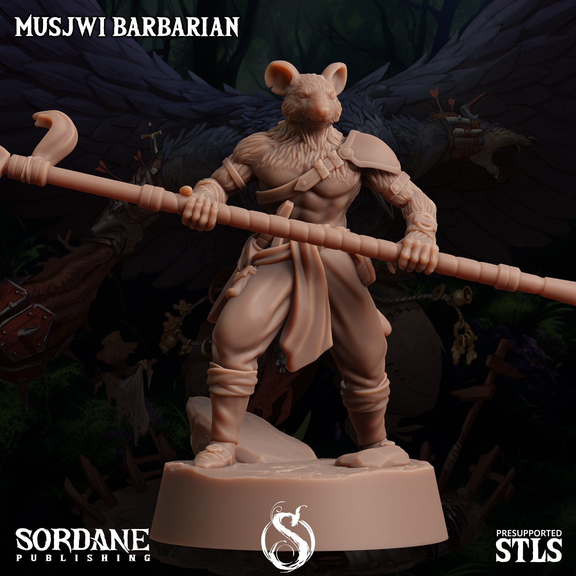 3D Printed Sordane Publishing Musjwi Barbarian Burrows Below 28 32mm D&D