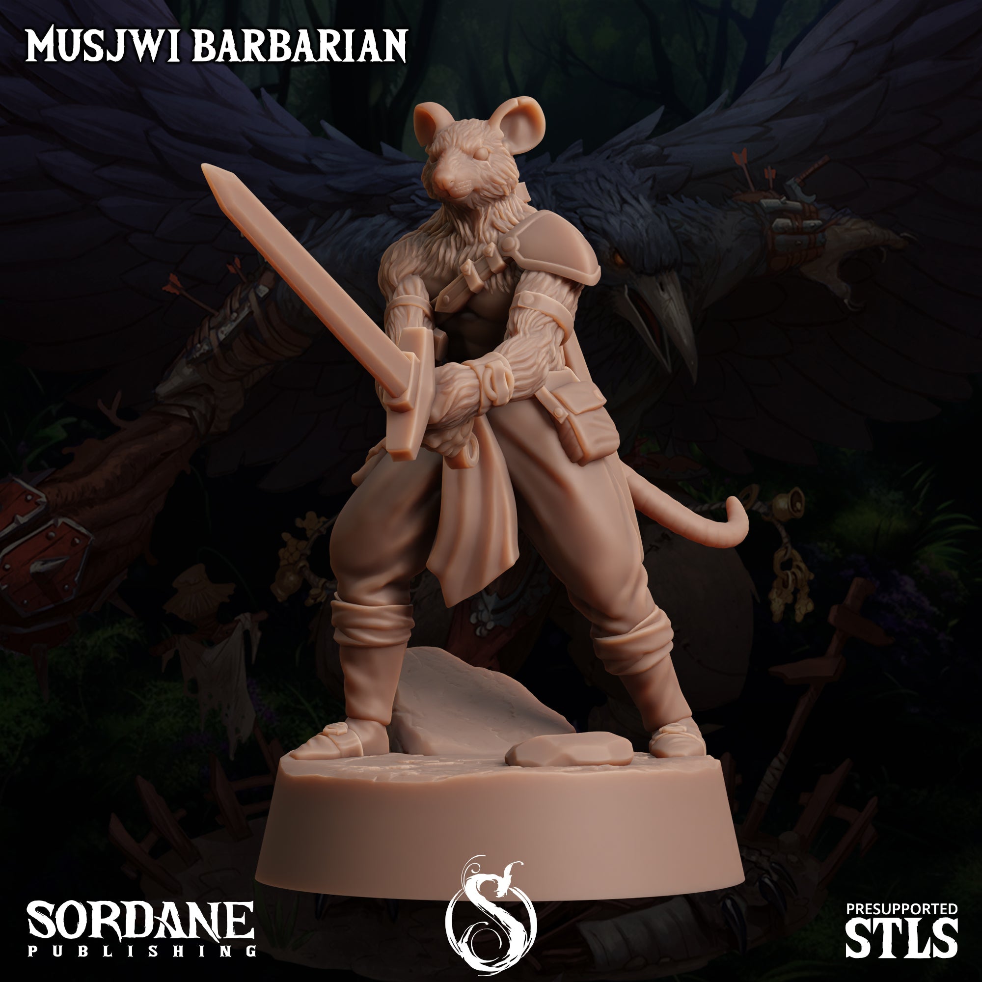 3D Printed Sordane Publishing Musjwi Barbarian Burrows Below 28 32mm D&D