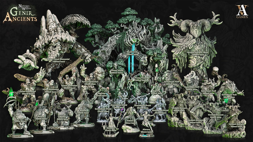 3D Printed Archvillain Games Nature's Wrath Genir Ancients - Treant Saplings 28mm 32mm D&D