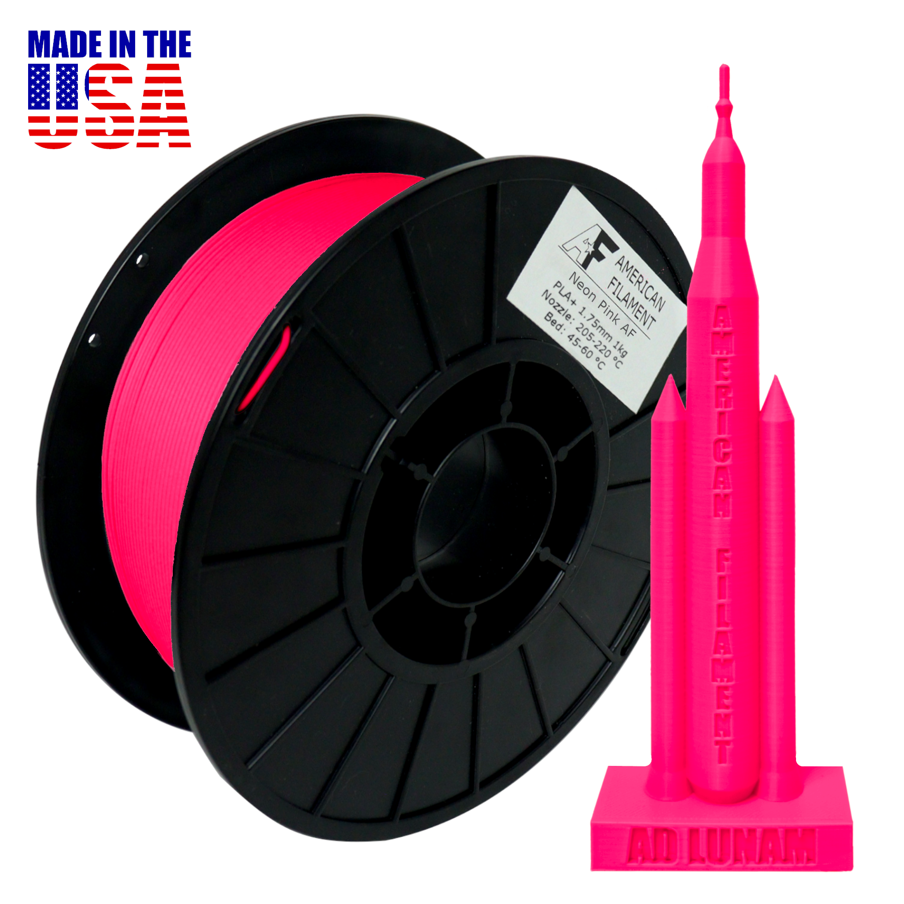 Neon Pink AF 1.75mm PLA+ Filament Made in the USA!