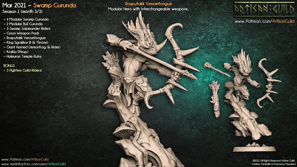 3D Printed Artisan Guild Rosputakk Venomtongue Swamp Gurunda 28mm 32mm