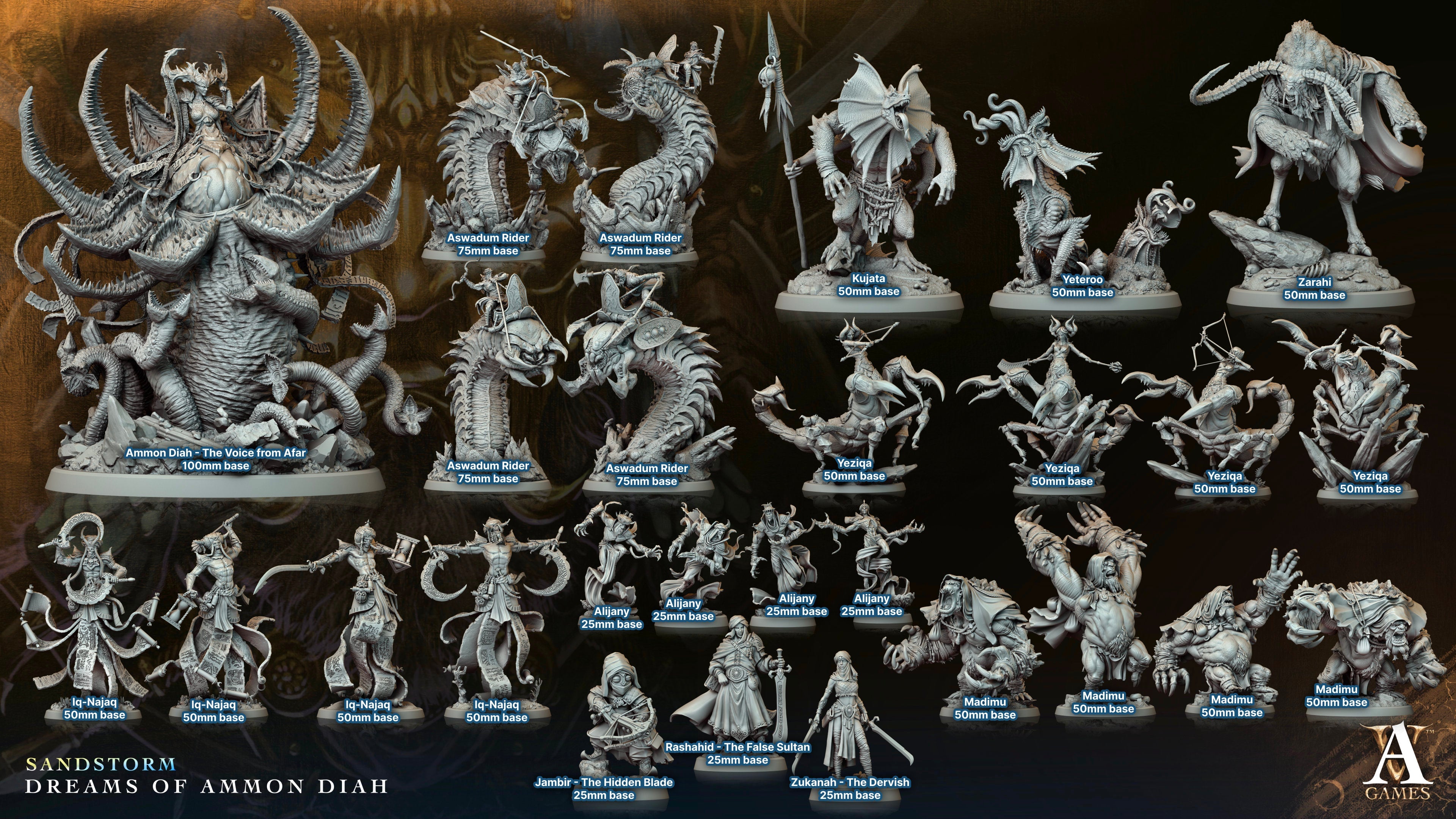 3D Printed Archvillain Games Ammon Diah The Voice from Afar Sandstorm Dreams of Ammon Diah 28 32mm D&D