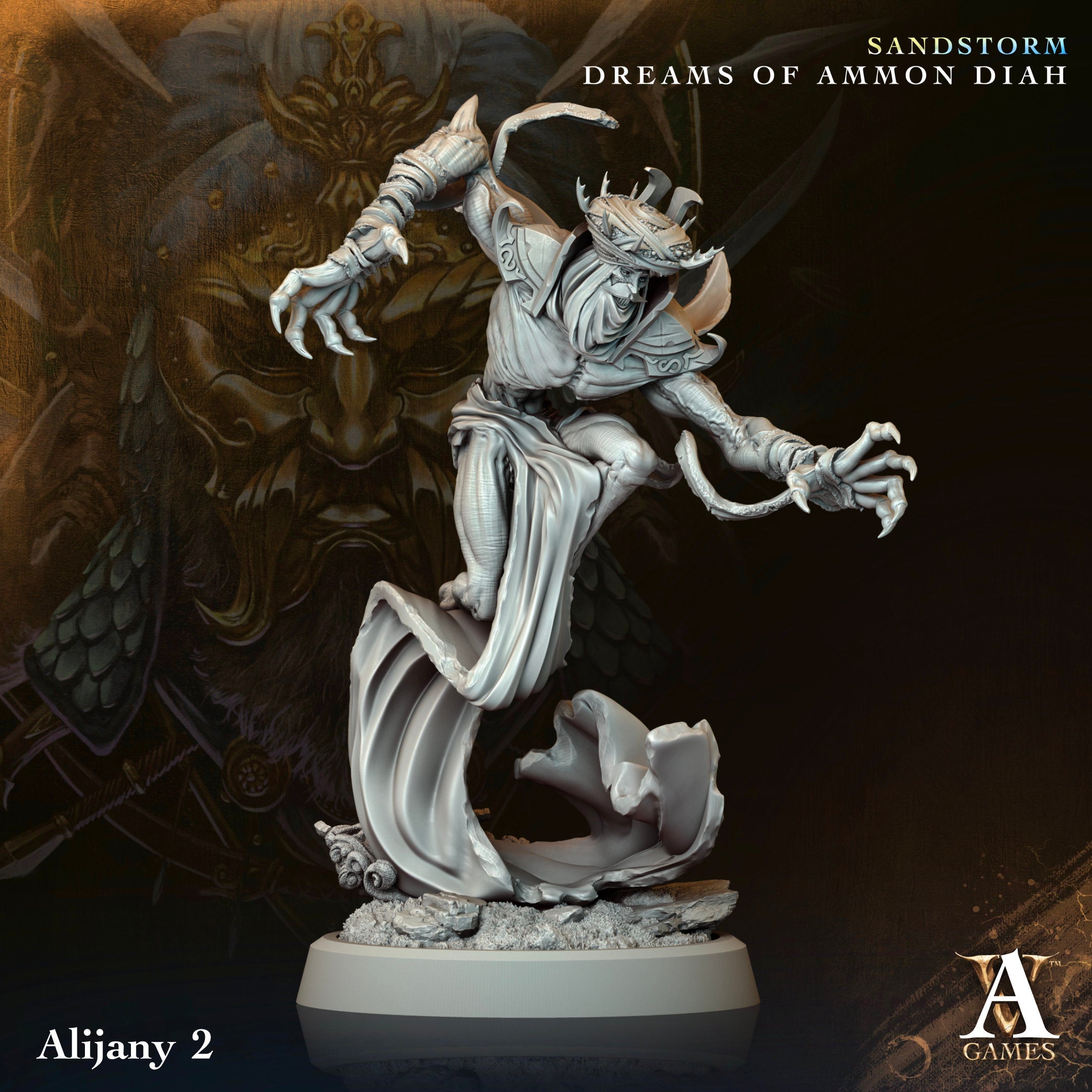 3D Printed Archvillain Games Alijany Sandstorm Dreams of Ammon Diah 28 32mm D&D