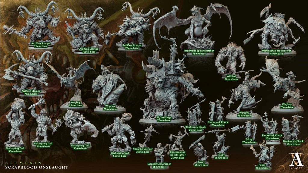 3D Printed Archvillain Games Pokeys Stumpkin Scrapblood Onslaught 28 32mm D&D