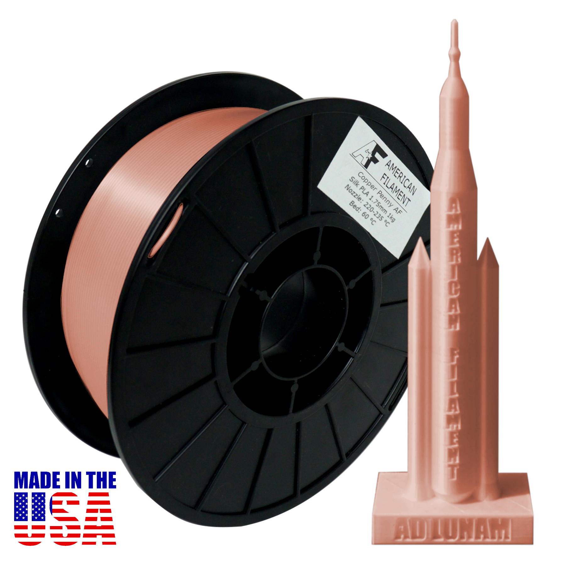 Rose Gold AF Silk PLA 3D Printer Filament, 1.75 mm Diameter, 1 kg Spool