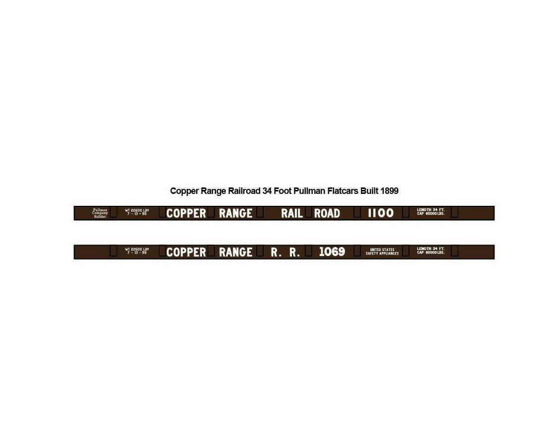 Copper Range Railroad 34 Foot Flatcars Decal Set HO, O