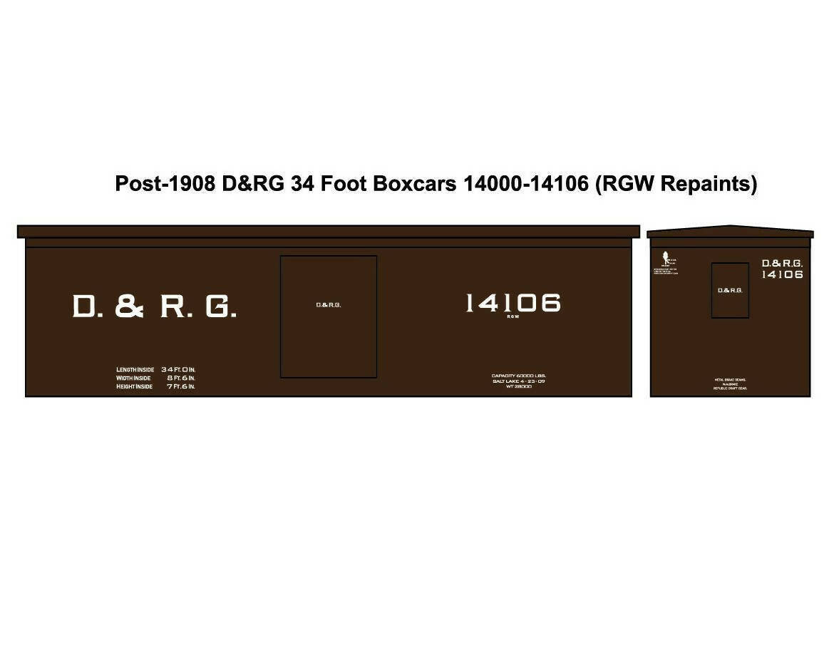 Denver & Rio Grande Post-1908 34 Foot Boxcars HO Scale Decal Set HO