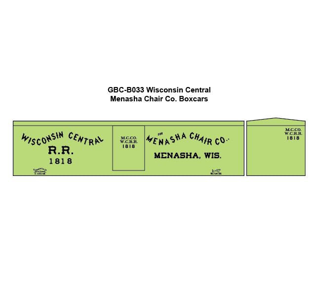 GBC-B033 Wisconsin Central Menasha Chair Company Boxcar Decal Set - HO Scale