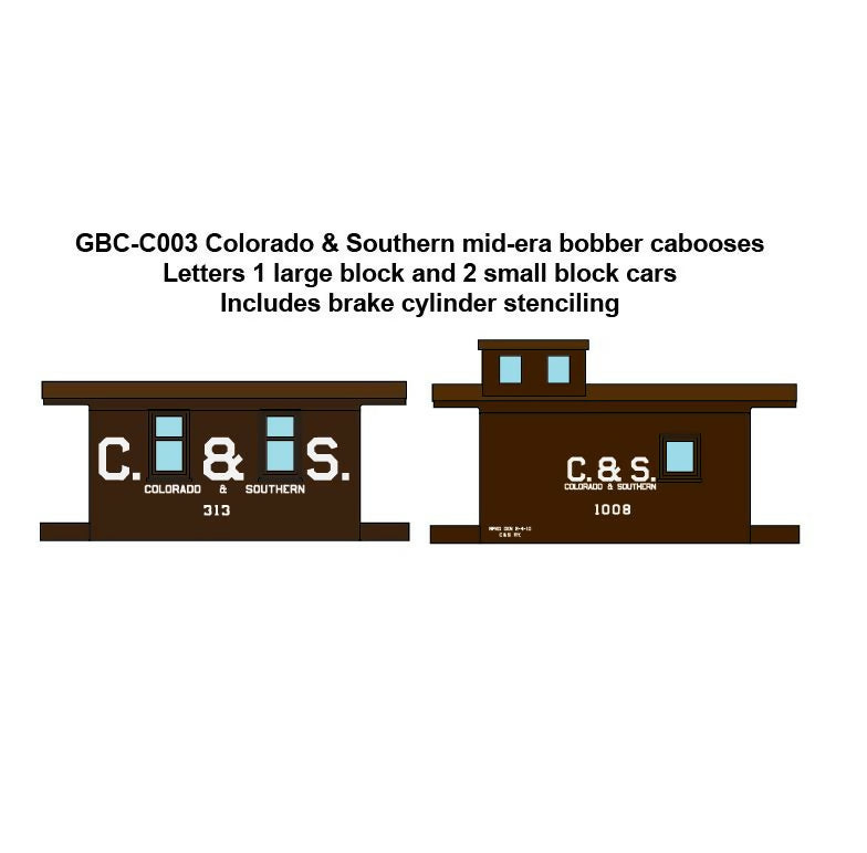 GBC-C003 Colorado & Southern Bobber Caboose Decals - Mid-era - HOn3, Sn3, On3