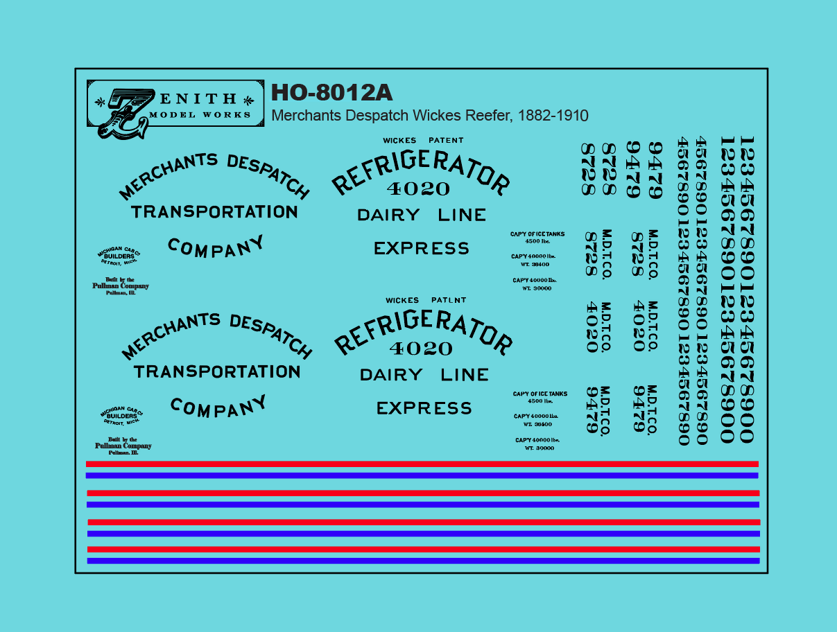Merchants Despatch 34' Wickes Refrigerator Car Decals