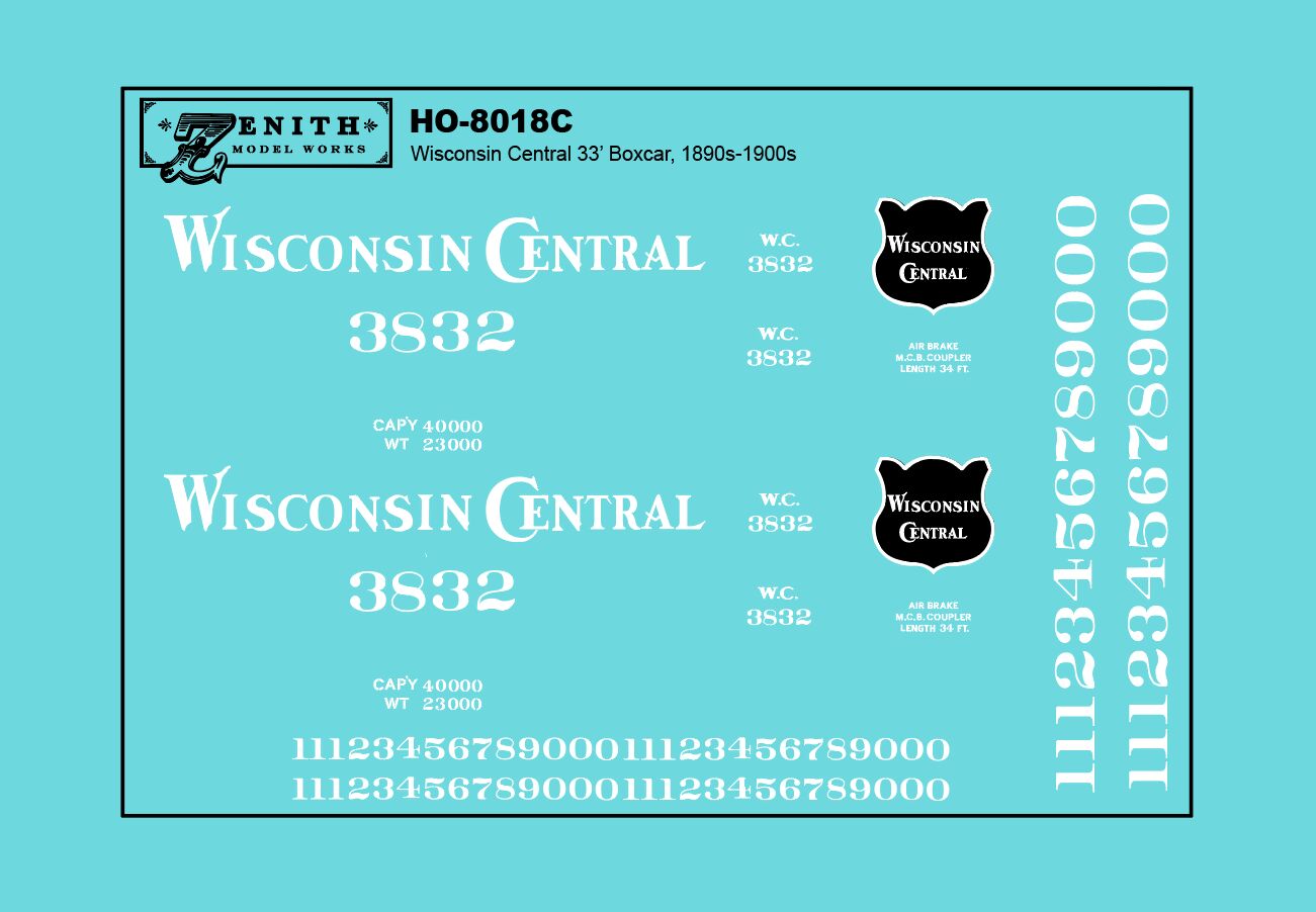 Wisconsin Central 33' Boxcar Decals