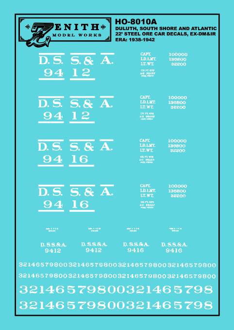 Duluth, South Shore and Atlantic 22' Ore Car Decals, 1940s-1960s