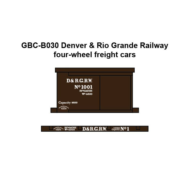 GBC-B030 Denver & Rio Grande Railway Four-Wheel Freight Car Decal Set