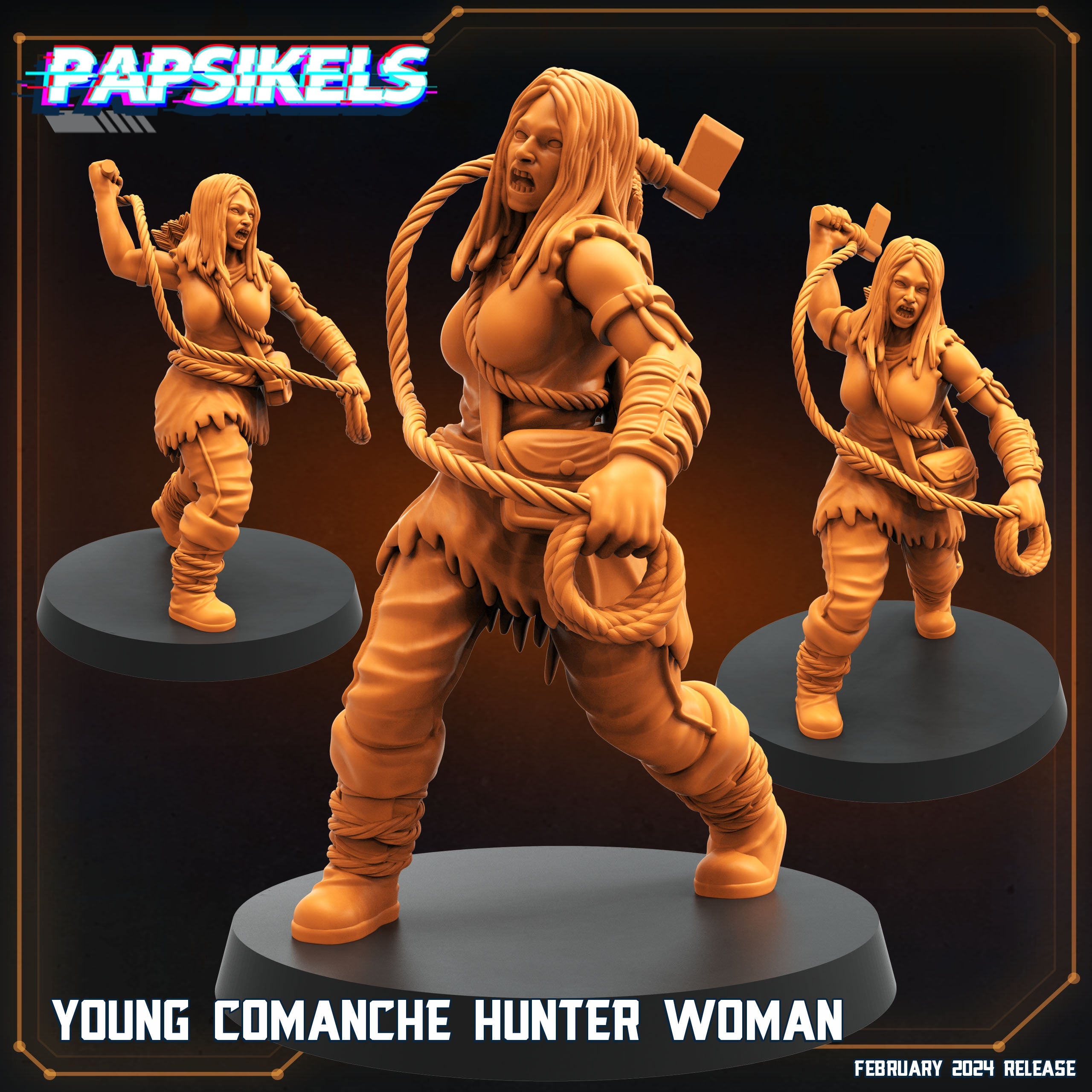3D Printed Papsikels Young Comanche Hunter Woman 28mm 32mm